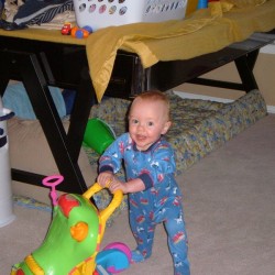 We started the day with some good play time in the Living room, and Dex paused for a moment with his walker to pose for us